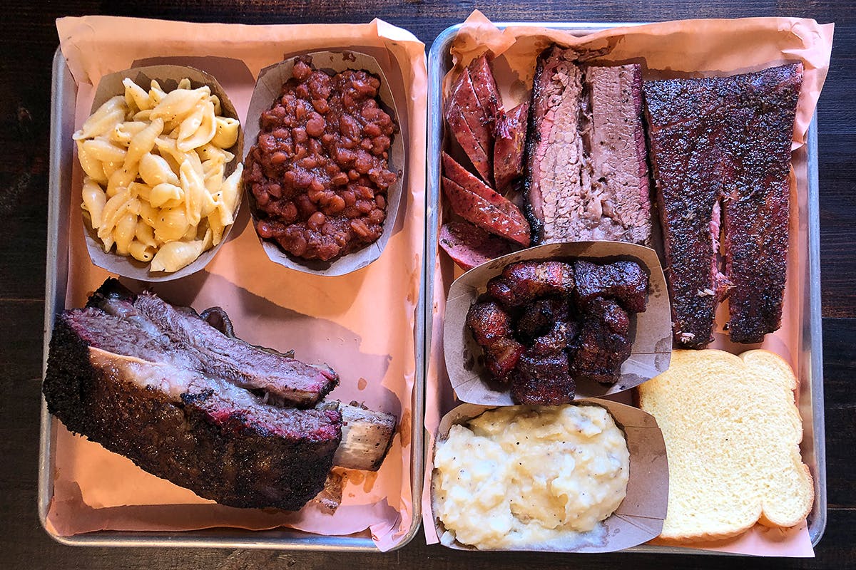 Two heaping trays from Wright's Barbecue. 