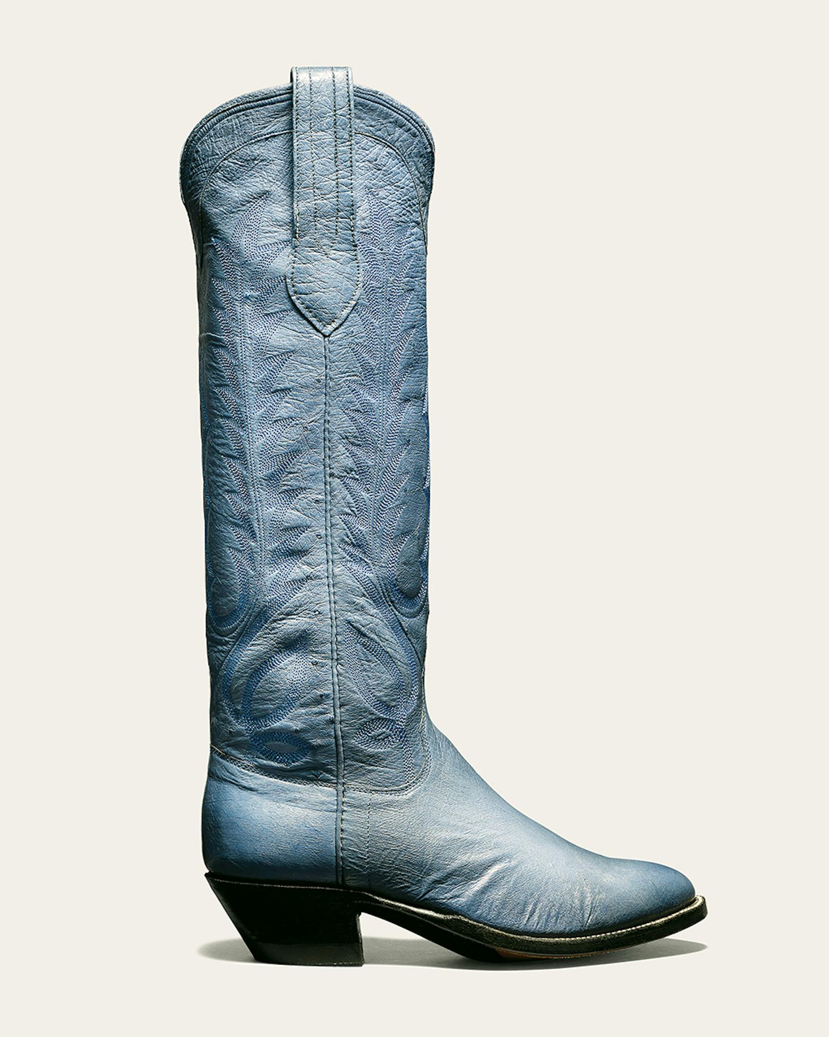 M.L. Leddy's tall, baby blue boot.
