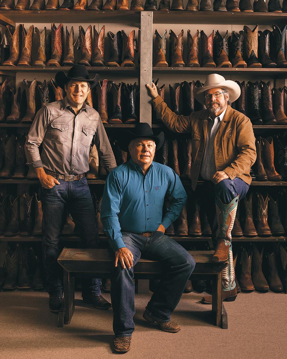 The Cavendar brothers sporting their boots: Clay in Lucchese boots, Joe in Old Gringos, and Mike in Rocketbusters.