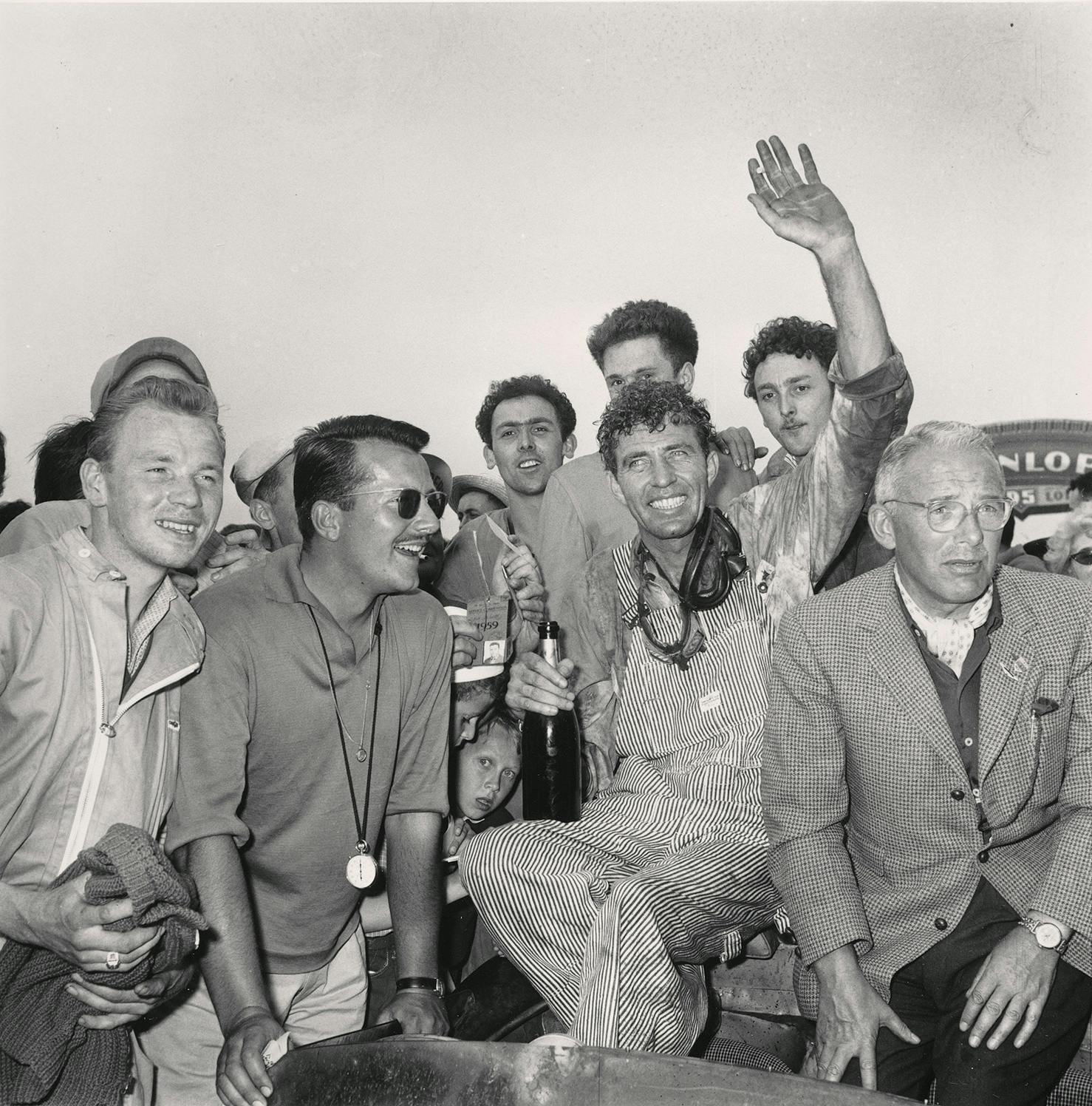 Race car driver Carroll Shelby, of Dallas, is surrounded by fans after winning the 24-hours endurance race at Le Mans, France, on June 21, 1959. He and teammate Roy Salvadori, not shown, drove their Aston Martin to victory at an average speed of 181 kmh.