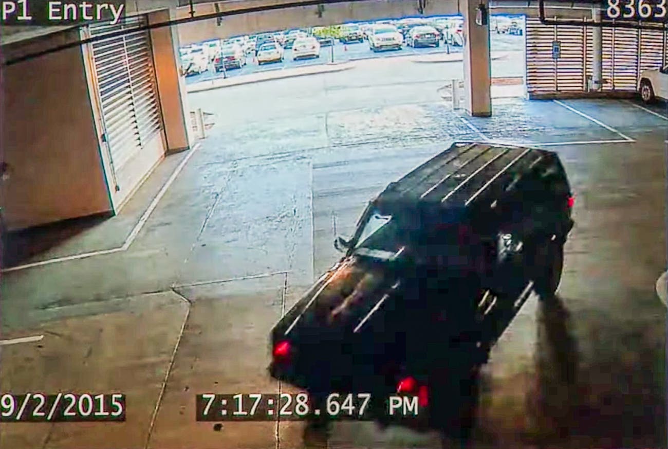 Surveillance footage of Crystal Cortes driving away after Brenda Delgado's Dallas dentist murder. 