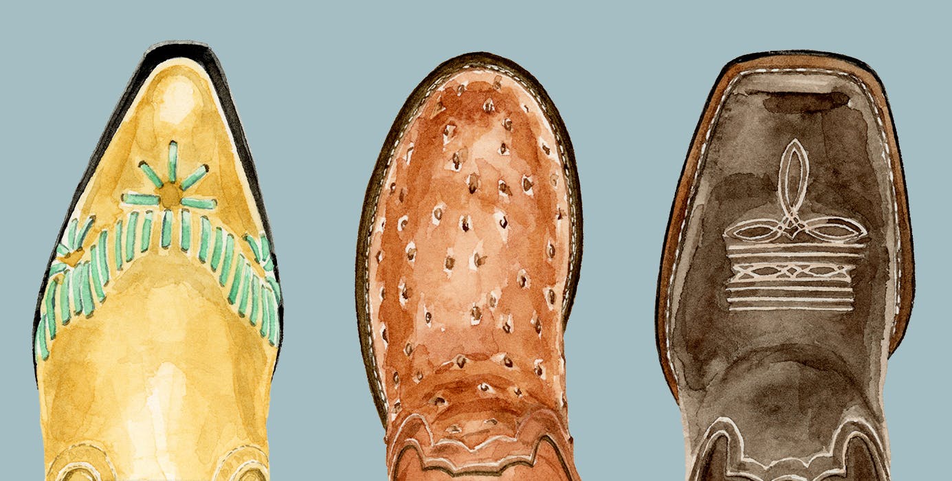 Different cowboy boot toe styles illustration. 