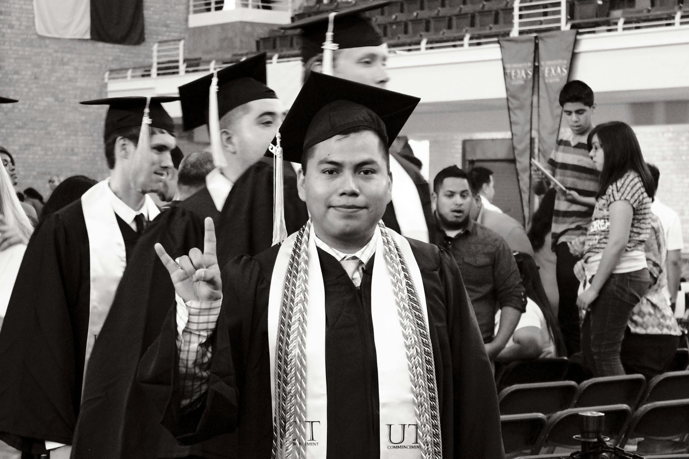 Villalobos graduating from the University of Texas at Austin in 2013.