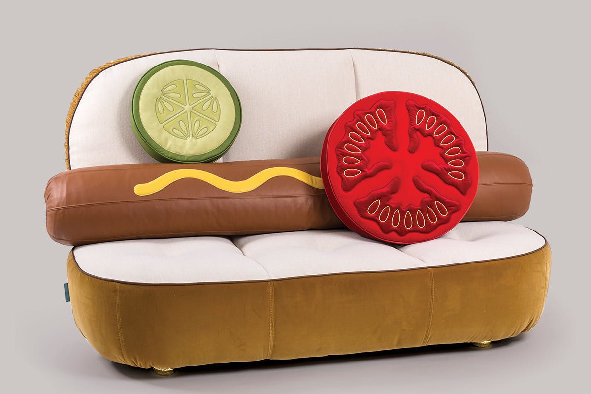 The Seletti Sofa "Hot Dog," on sale at Neiman Marcus for $7,100 (plus an extra $295 for shipping).