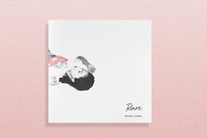 Selena Gomez's 'Rare' album cover against a pink backdrop. 
