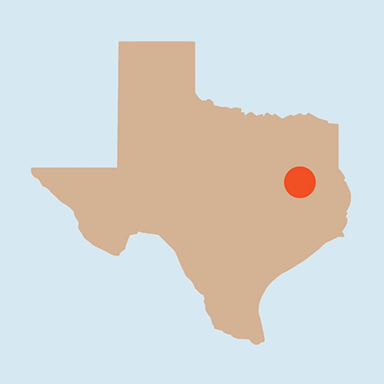 Graphic of Texas showing location of the Inn at BK Ranch. 