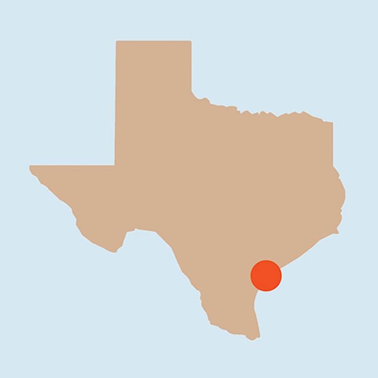 Graphic of Texas showing the location of Aransas Bay. 