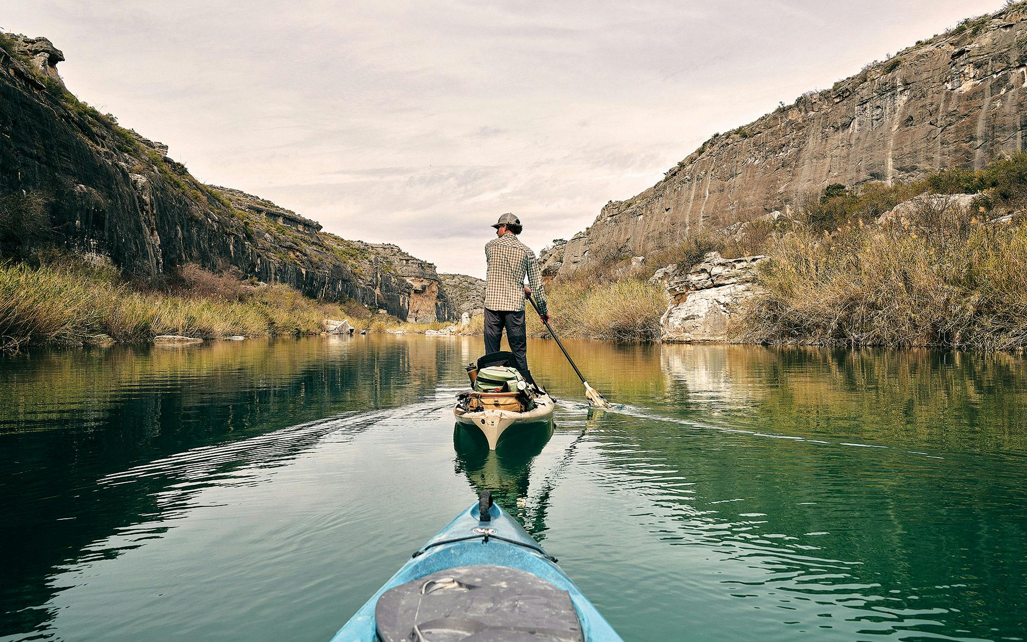 Donovan Kypke kayaking on the lower Pecos River.
