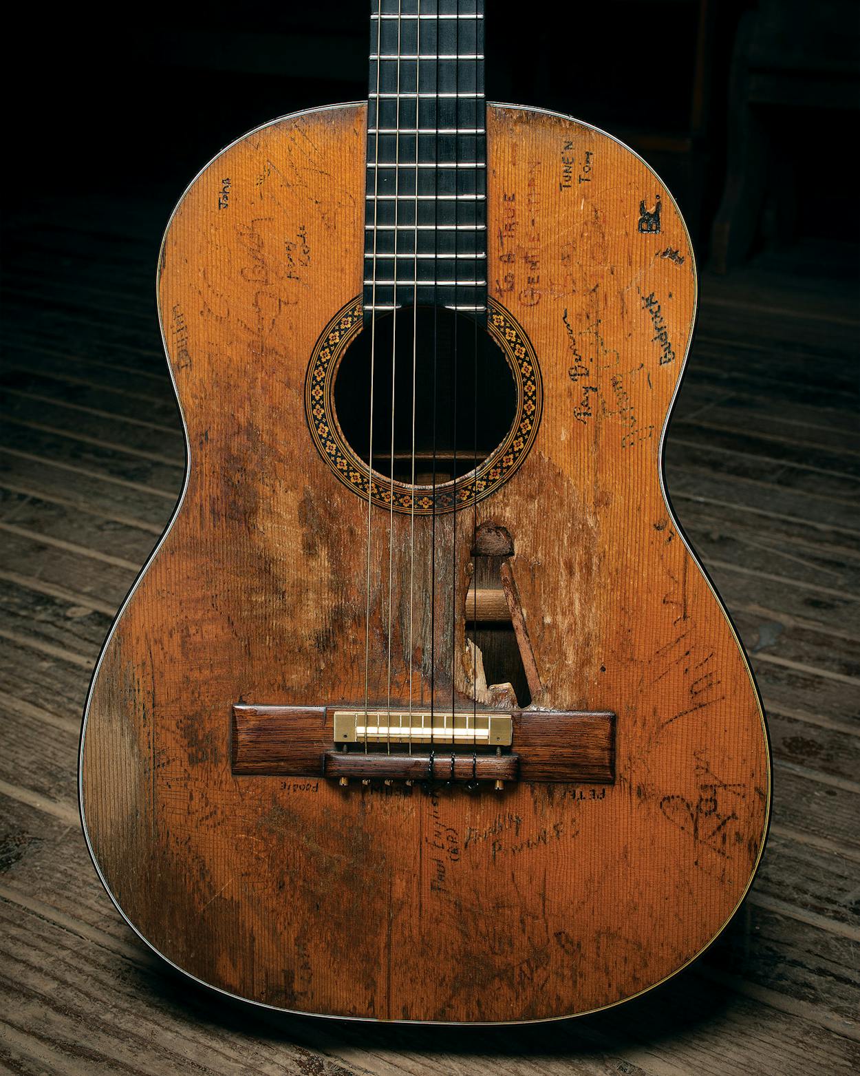 Willie Nelson's longtime guitar, Trigger, photographed at Nelson's ranch.