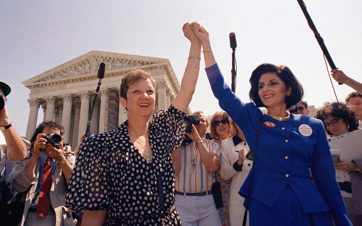 Norma McCorvey and Jane Roe outside of Supreme Court Building