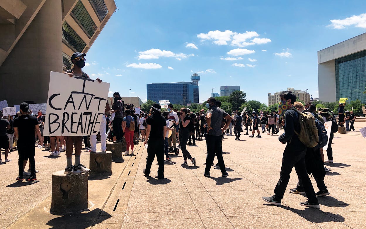 Protesters demonstrate in Dallas on May 30, 2020.