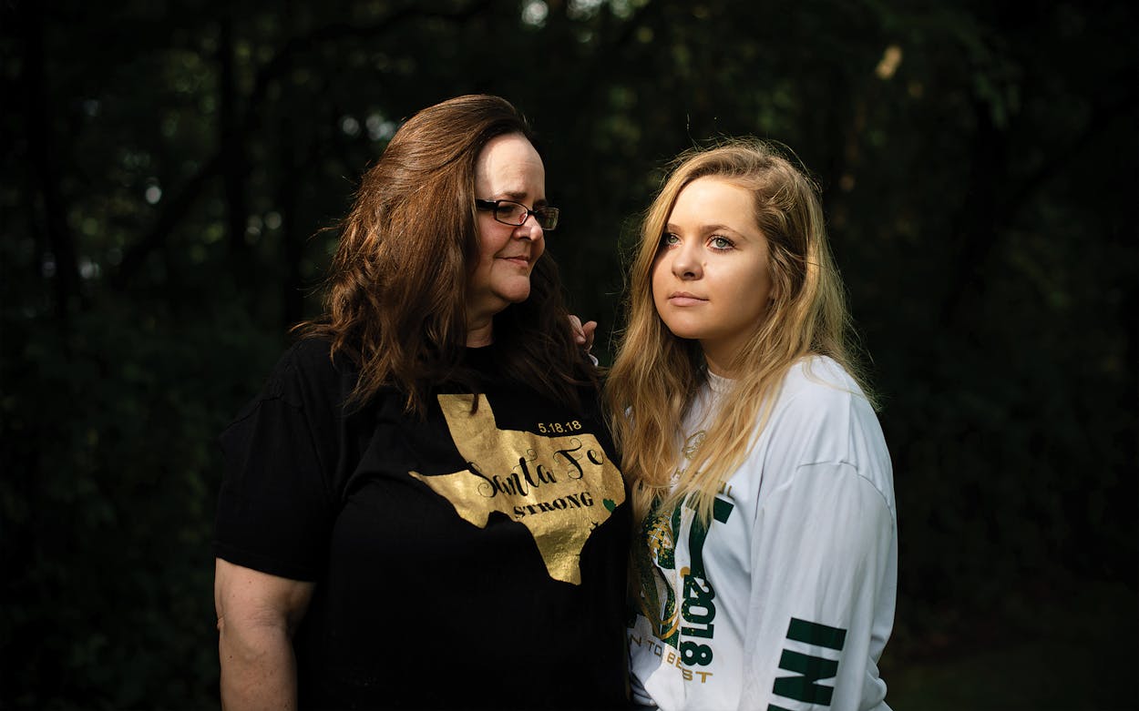 Deedra and Isabelle Laymance outside their home in Santa Fe on May 11, 2020.