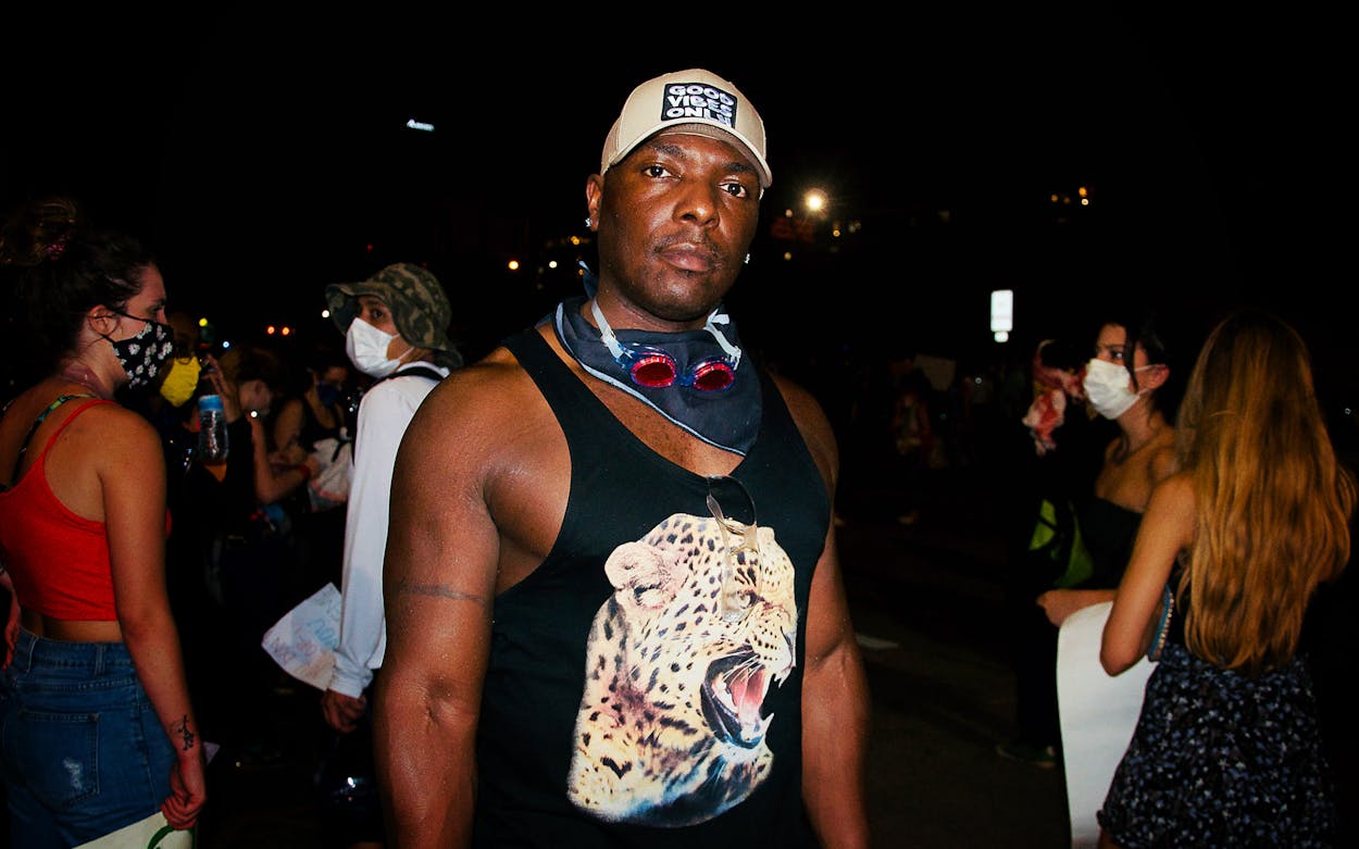 military veteran Taye Johnson protesting police brutality on the streets of downtown Austin on June 4, 2020.