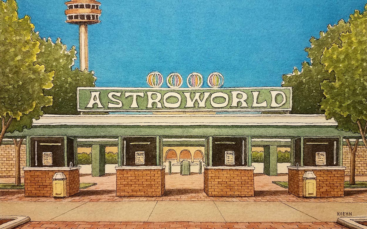Houston Astroworld watercolor painting.