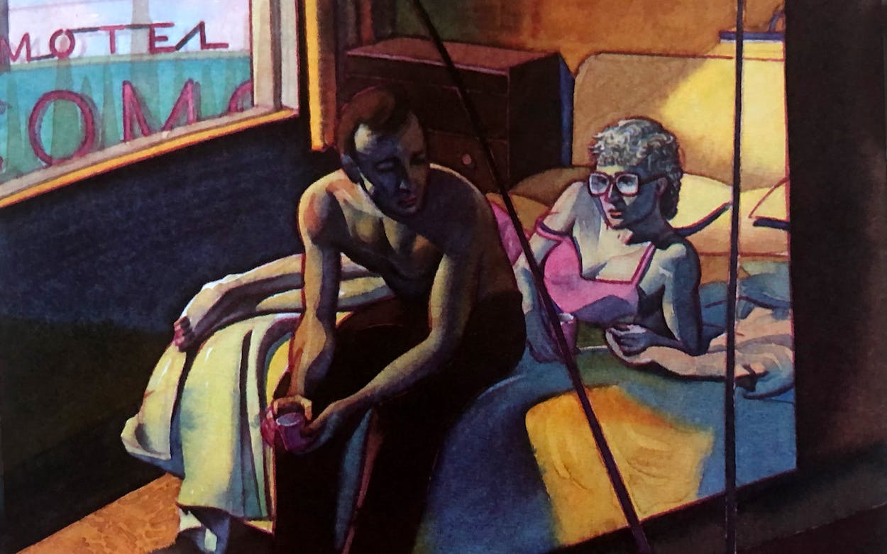 Illustration of Candy Montgomery in bed with Allan Gore.