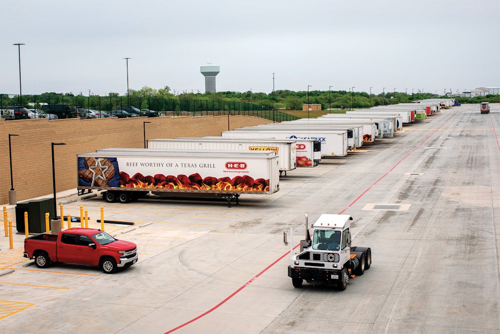 Semitrailers parked outside the Super Regional warehouse.