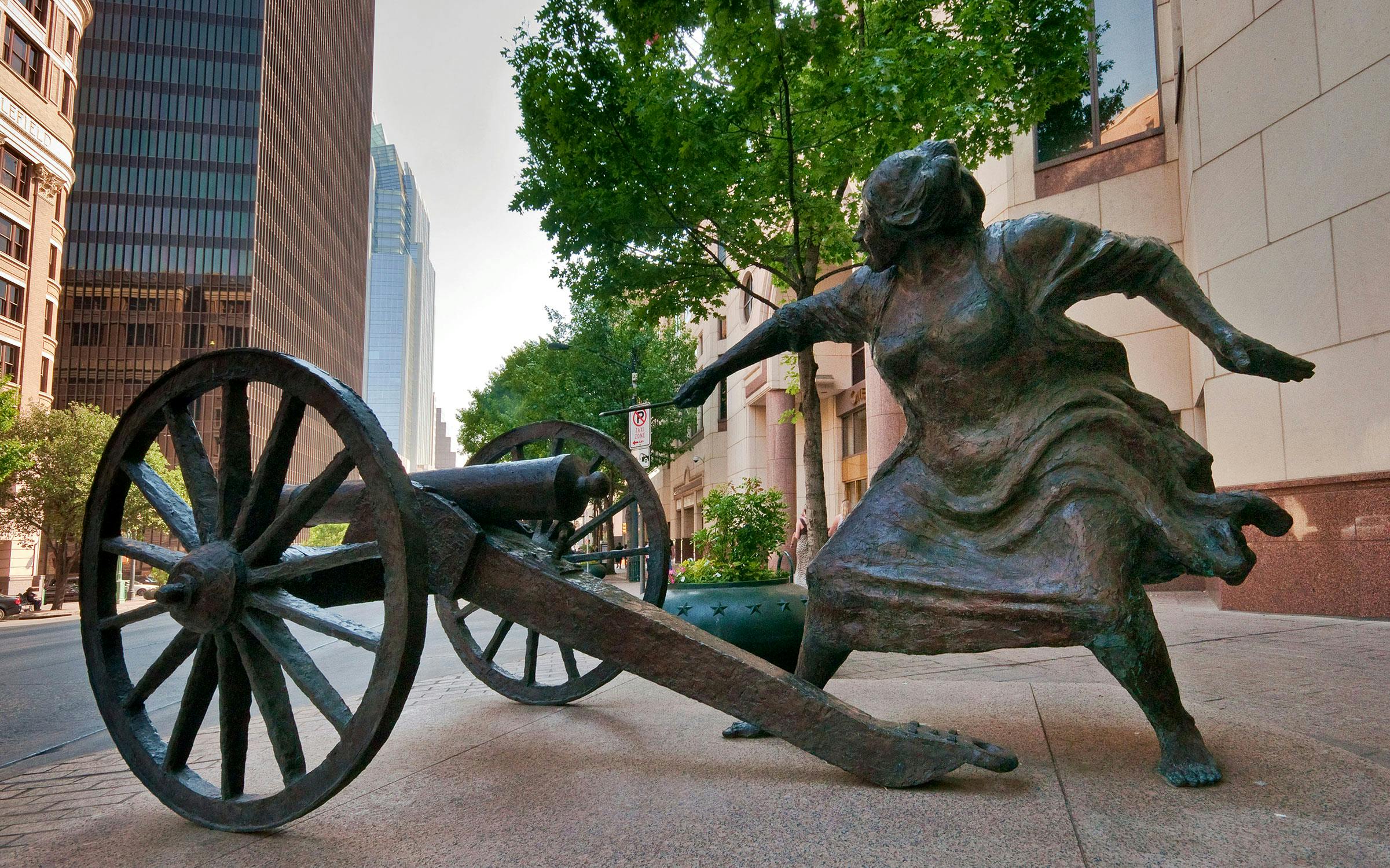 The sculpture of Angelina Eberly, in downtown Austin