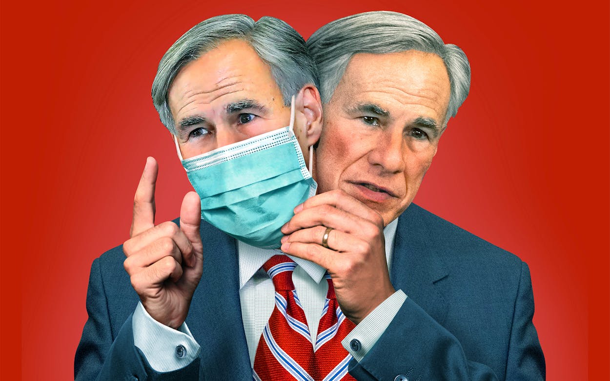 Greg Abbott with and without a mask on