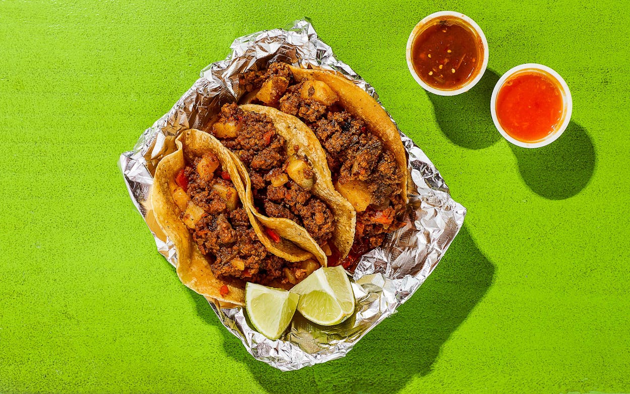 The picadillo tacos at Taco Stop in Dallas.