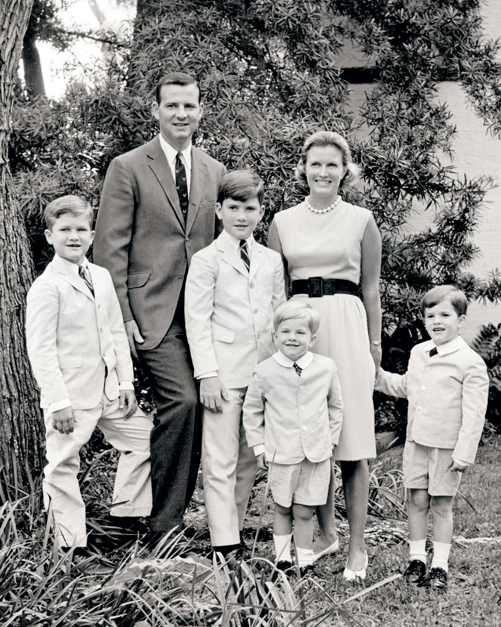 James and Mary Stuart Baker with their four boys in Houston in 1964.