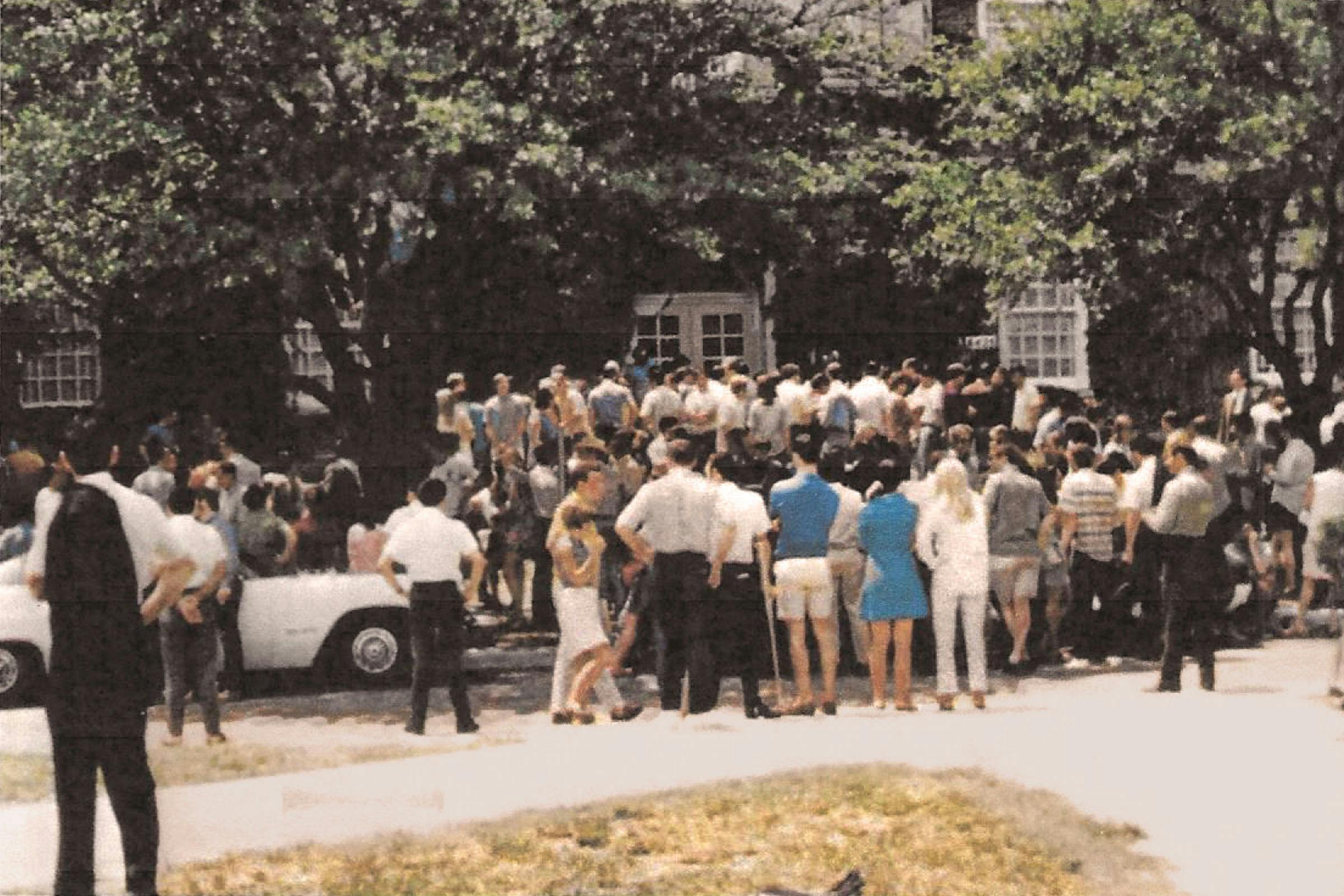 Students outside of President's Tates office, April 1966.