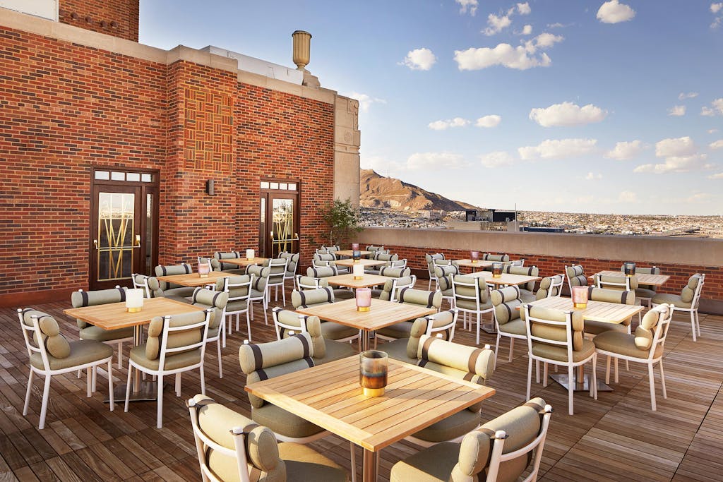 The La Perla rooftop bar at the Plaza Hotel Pioneer Park in El Paso.