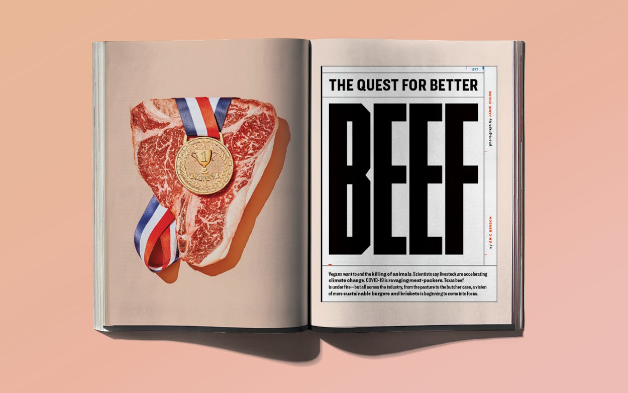 Print layout for “The Quest for Better Beef,” September 2020.