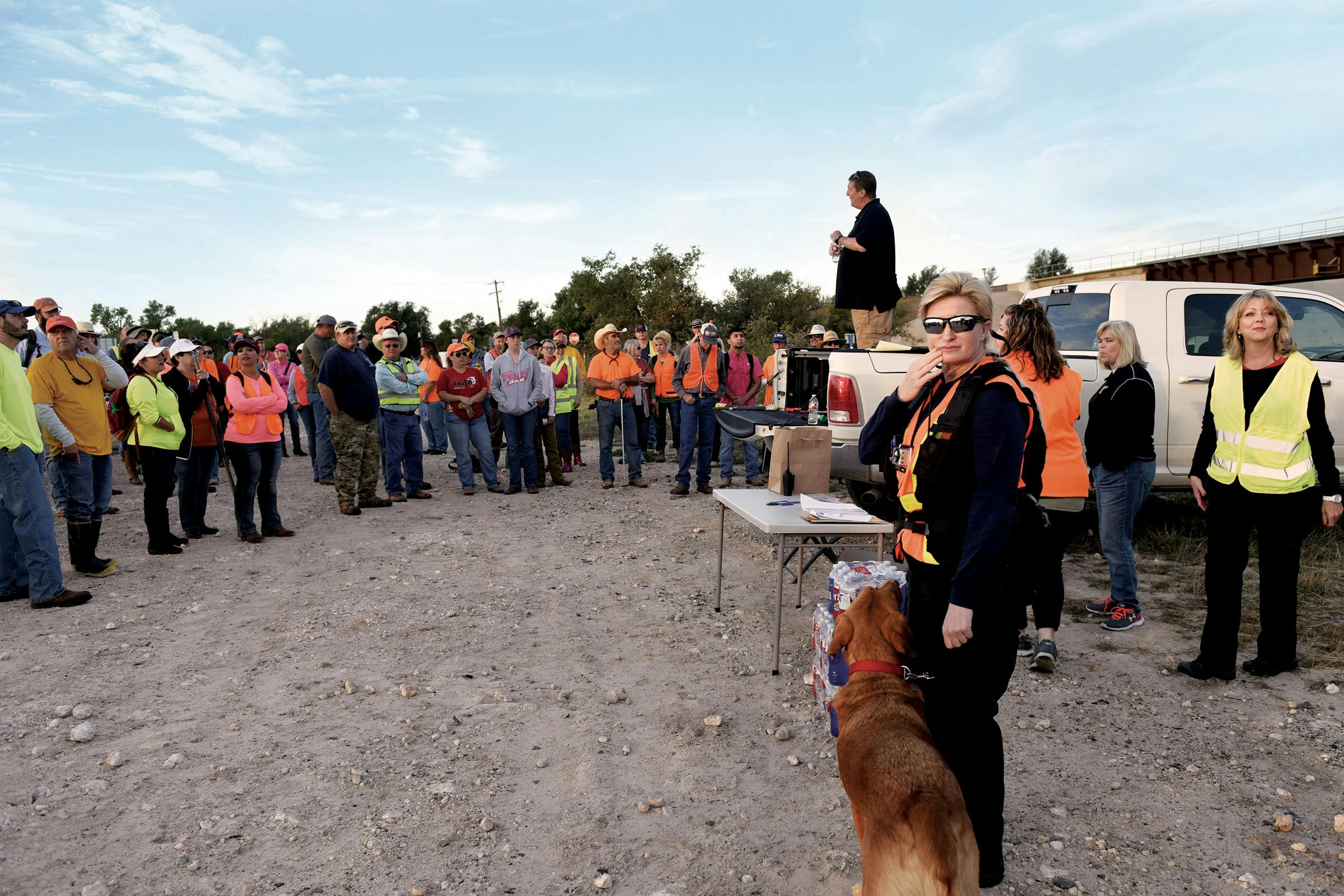 Philip Klein speaking to volunteers before a search around Lake Marvin Road on October 14, 2017. 