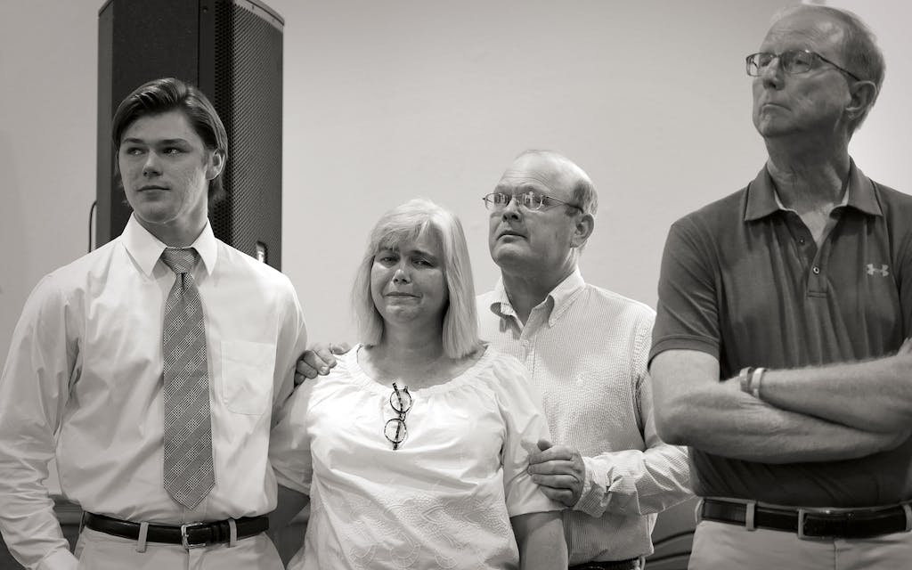 Tucker Brown, Penny and Chris Meek, and Kelly Brown at a press conference at Canadian’s First United Methodist Church on July 27, 2017.