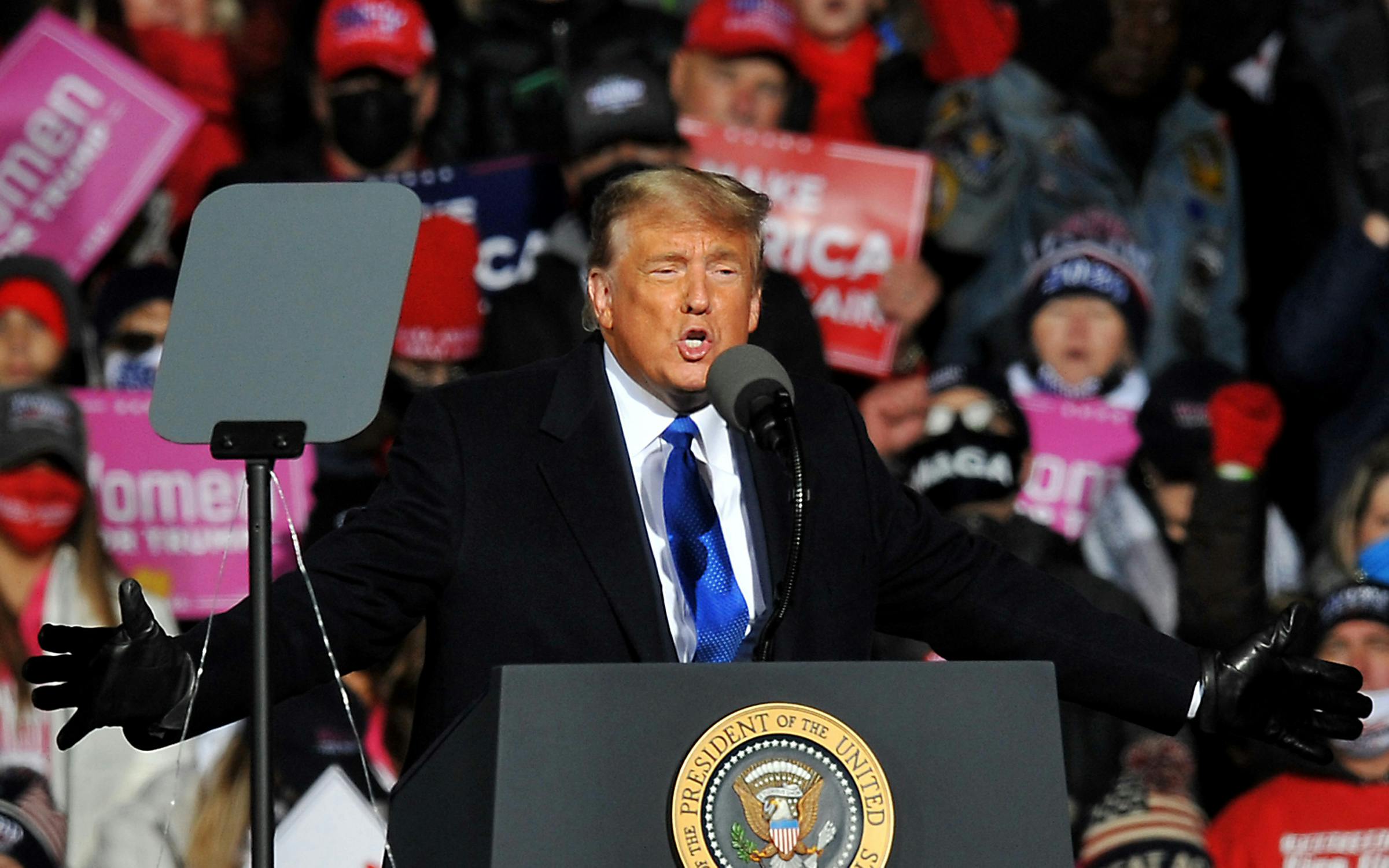 Donald Trump speaks during a campaign rally on October 27, 2020 in Omaha, Nebraska. 