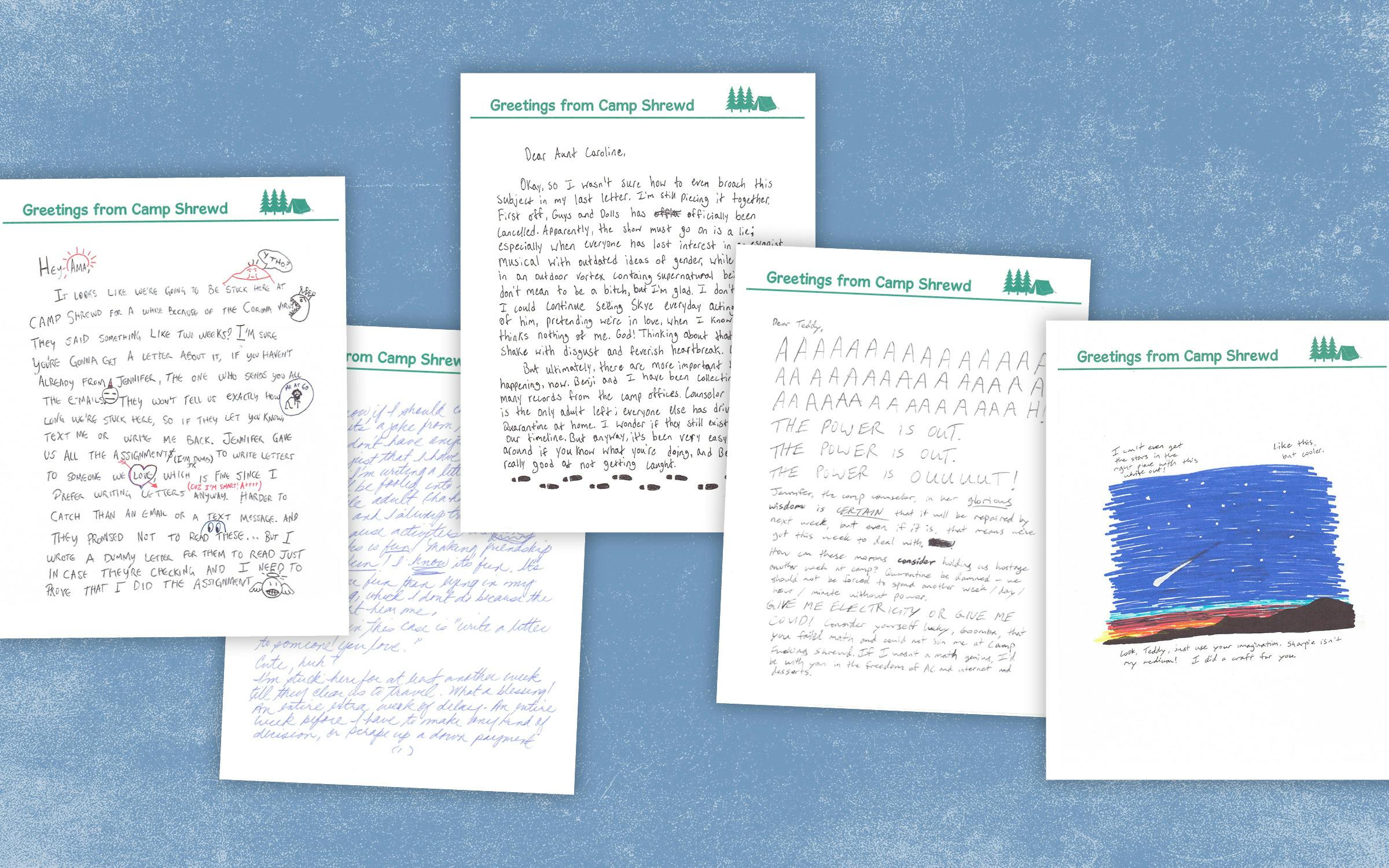 Camp Shrewd is an interactive play-by-mail experience based on a children's summer camp setting that sends "audience members" handwritten letters from their assigned characters each week.