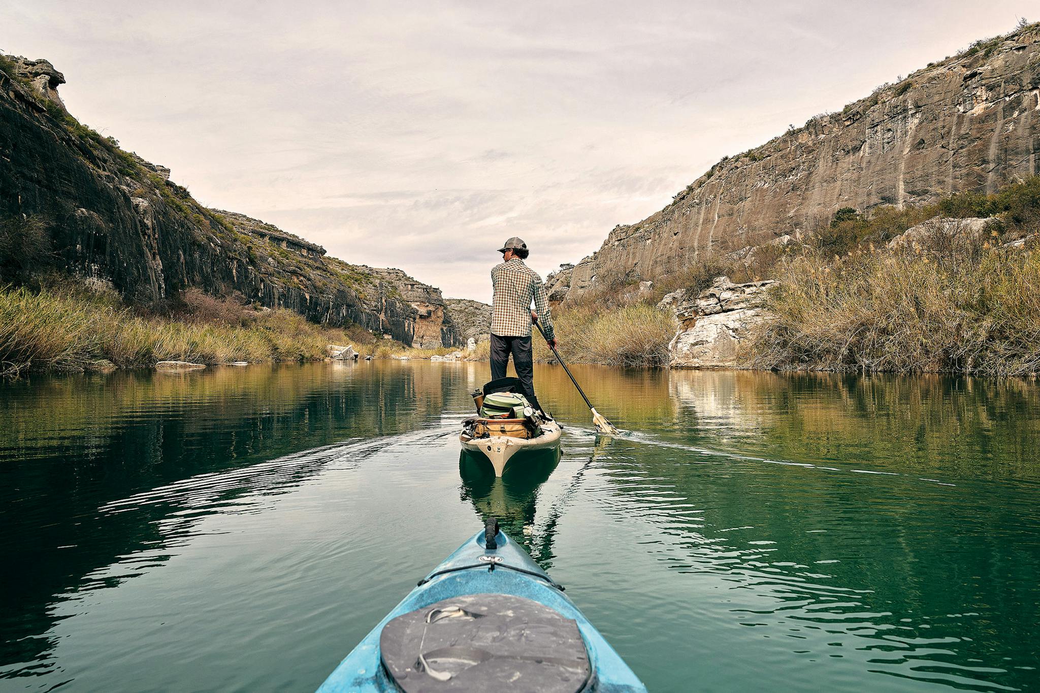 Donovan Kypke kayaking on the lower Pecos River.