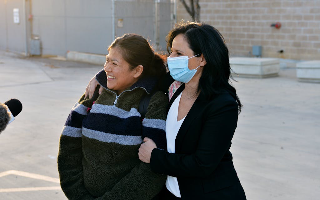 Rosa Jimenez with her attorney Vanessa Potkin shortly after her release on January 21, 2021.