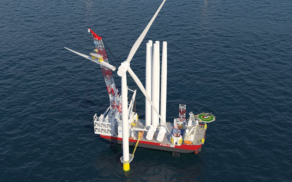 A rendering of the wind-turbine-installation ship.