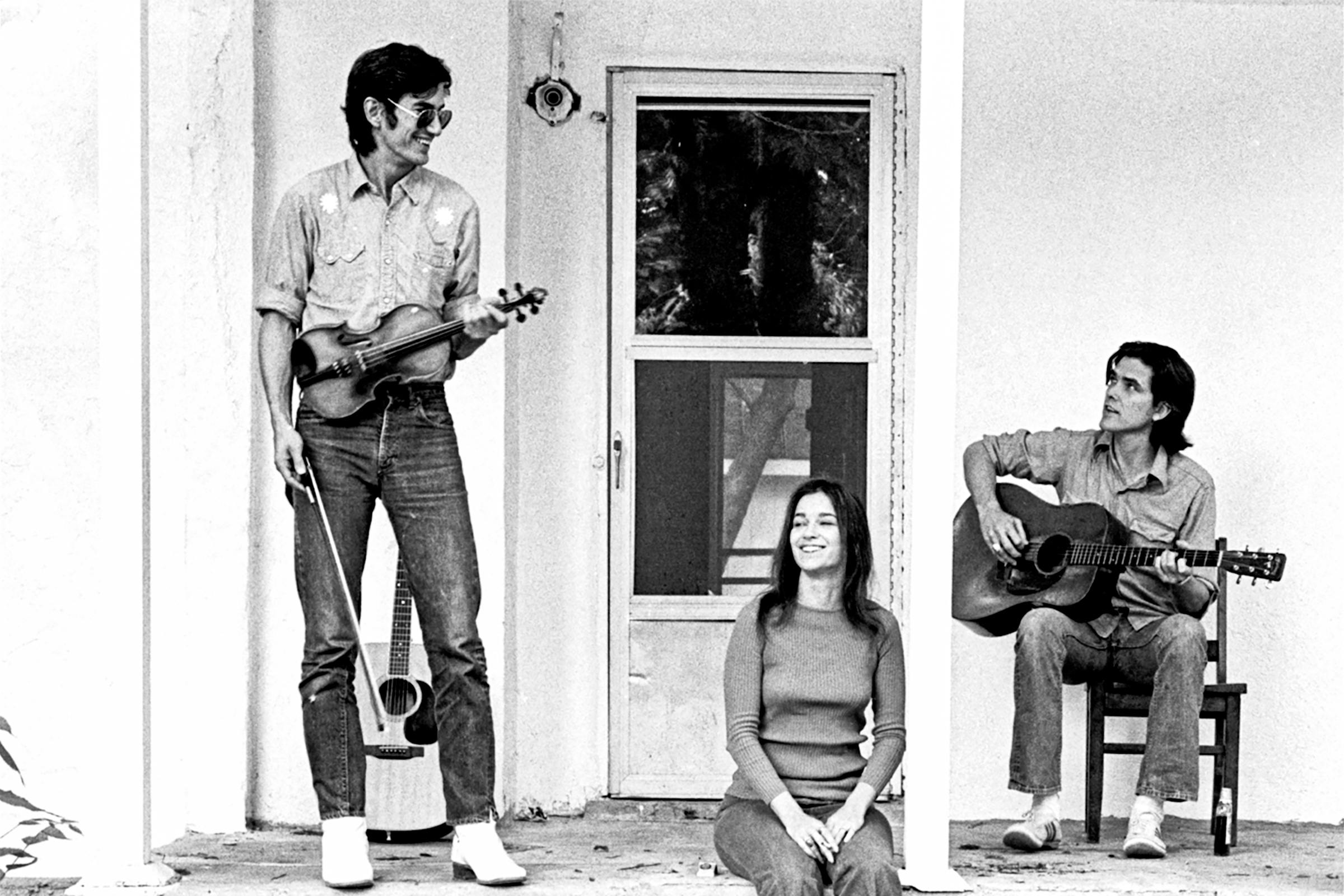 Townes Van Zandt with Susanna and Guy Clark at their house in East Nashville in Spring 1972.
