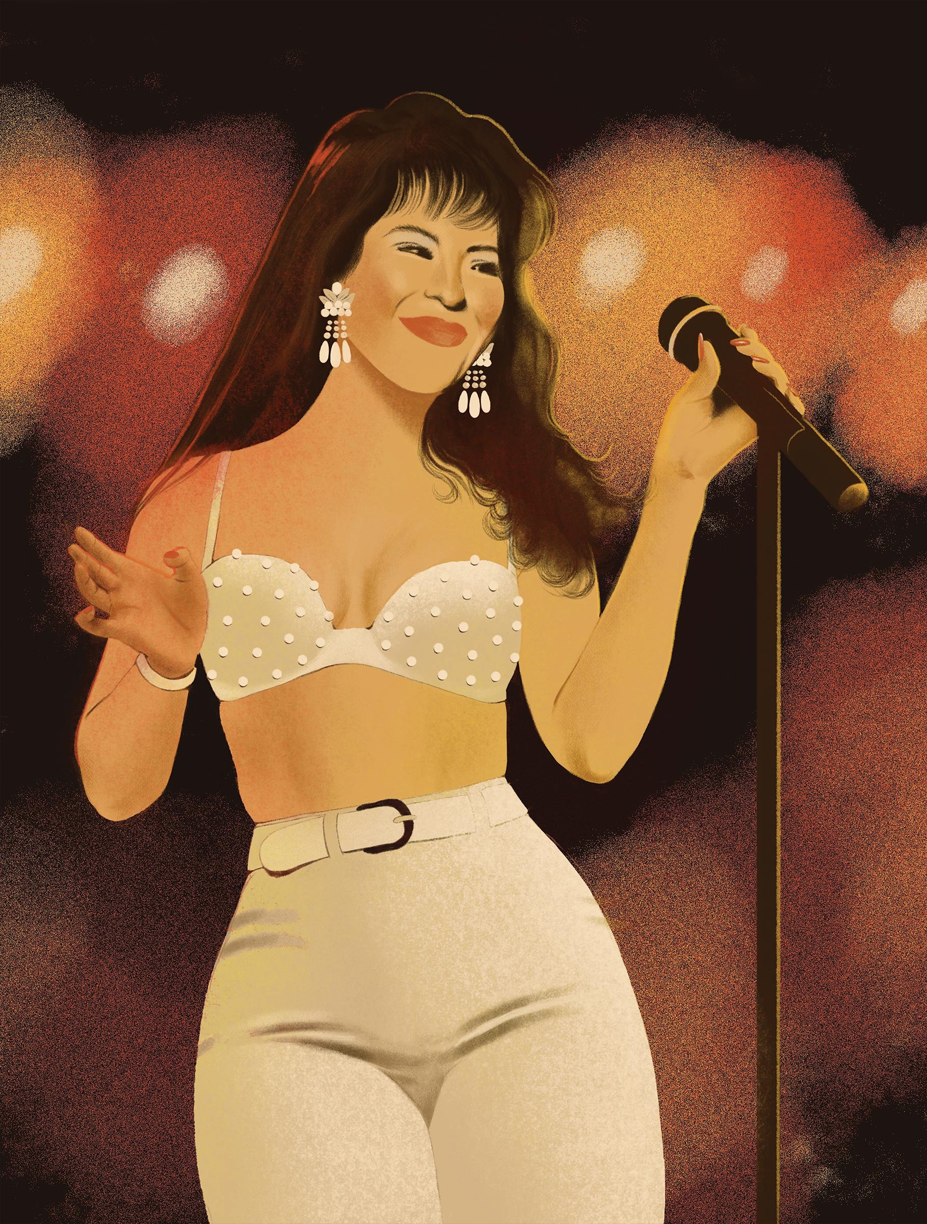 the Late Selena so beautiful her look here looks so now with the  embellished bra high waisted pants r  Selena quintanilla Selena  quintanilla perez Selena