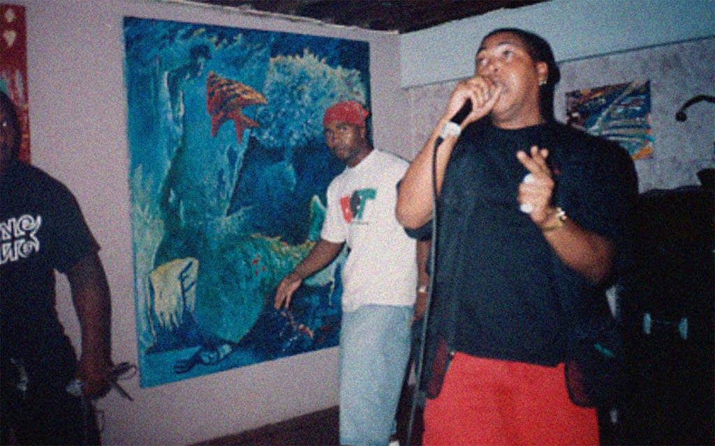 Papa Chuk performing in 1993 at Hip Hop Coffee Shop at Hoi Polloi in Houston.