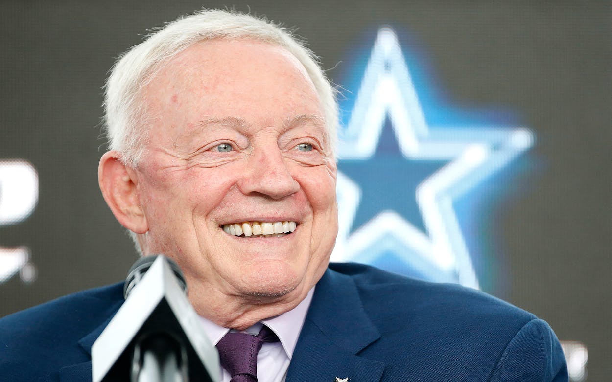 Jerry Jones at a news conference in Frisco on March 10, 2021.