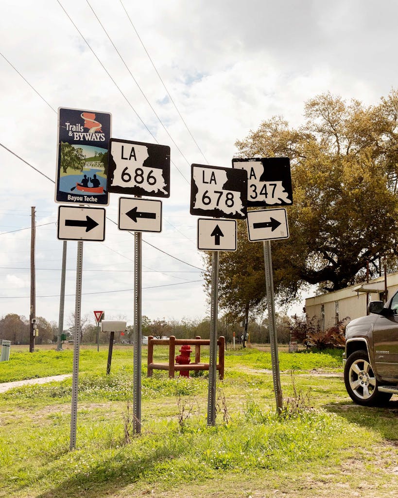 Road signs between Breaux Bridge and Atchafalaya, Louisiana.