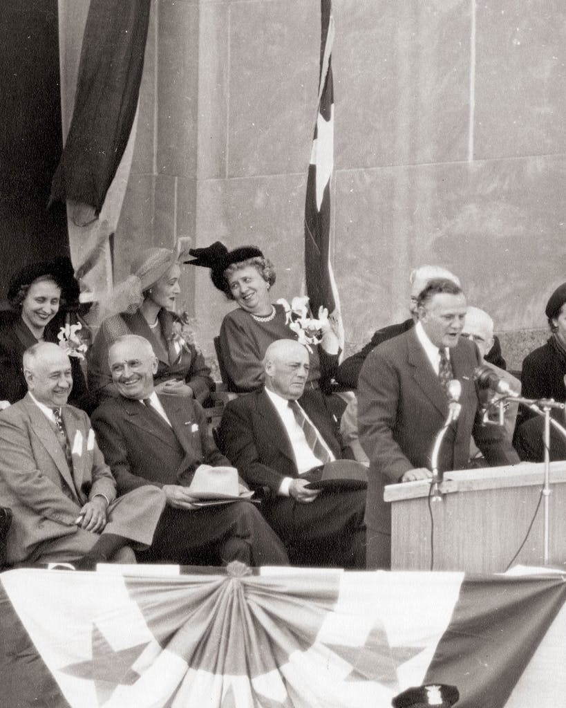 Texas governor Beauford Jester speaks at a campaign event for President Harry Truman in Fort Worth, circa 1948.