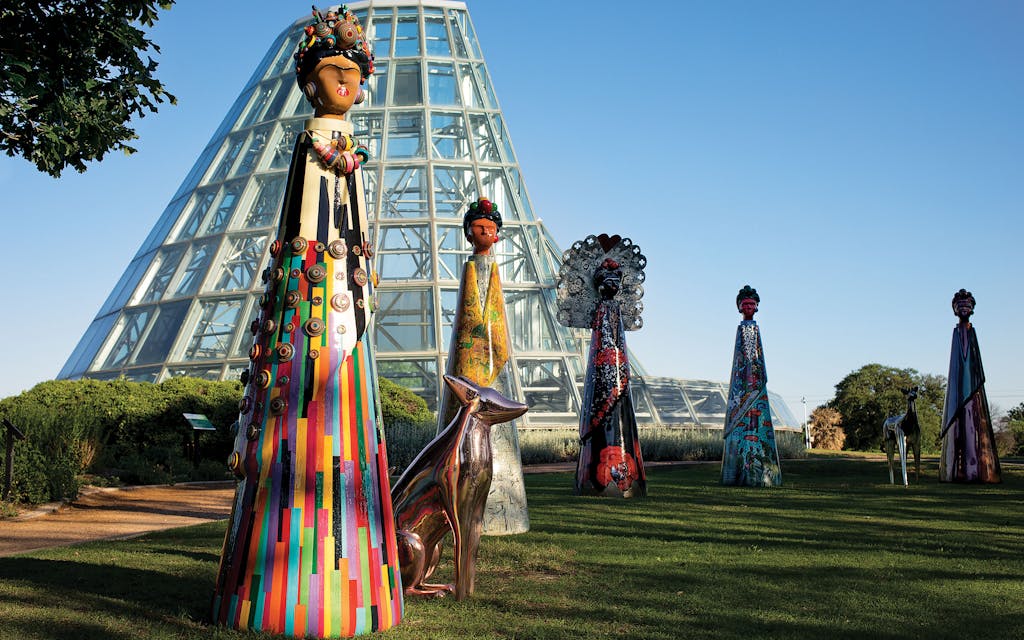 The 7-foot tall Frida sculptures stylized by artist Paul Zarkin at the San Antonio Botanical Garden.