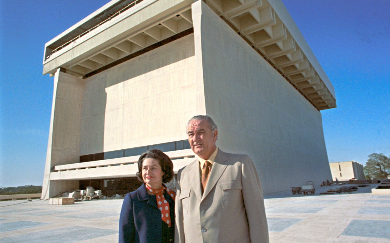President Lyndon B. Johnson and Lady Bird Johnson at the LBJ Library in Austin on March 15, 1971.