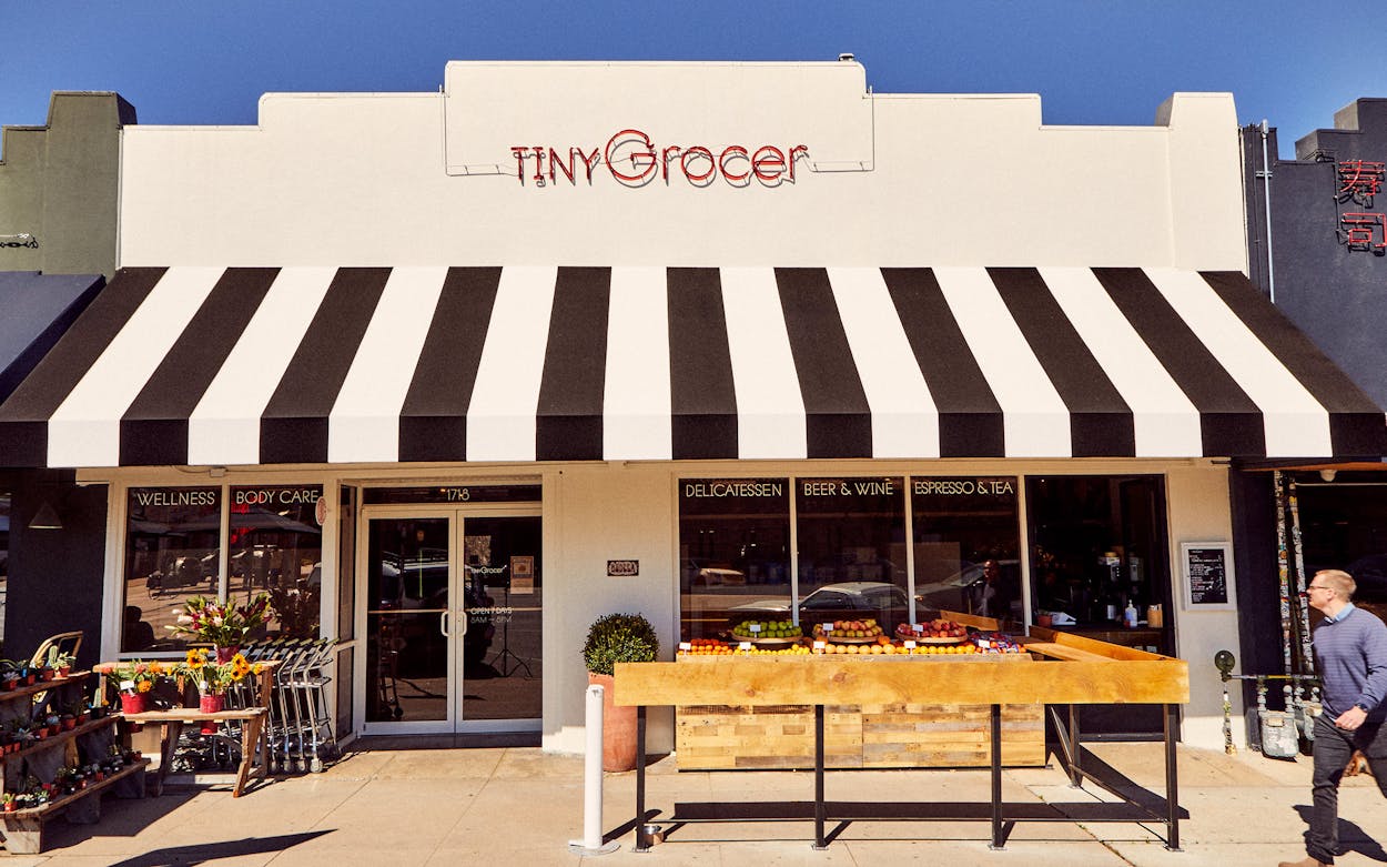 The exterior of Tiny Grocer in Austin.