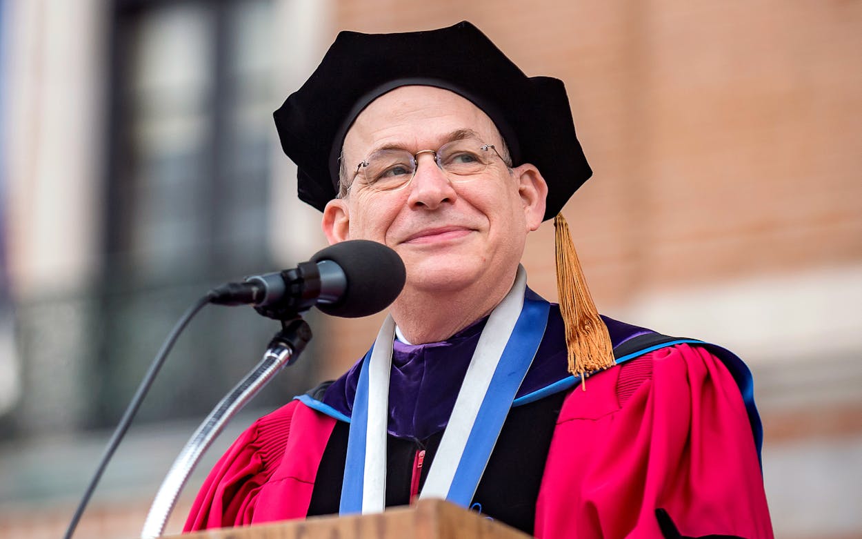 David Leebron at a commencement ceremony at Rice University in May 2019.