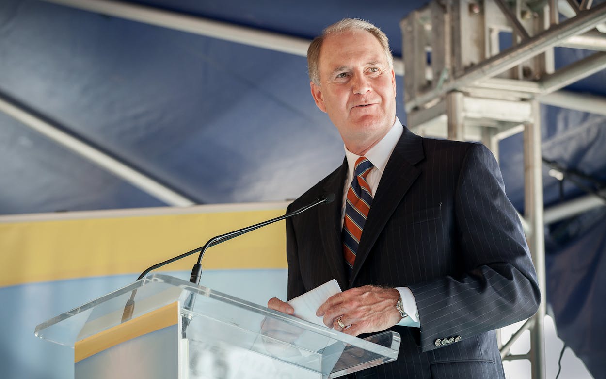 Southwest AIrlines CEO Gary Kelly talks to the media at the groundbreaking ceremony of Southwest's future international terminal at Houston Hobby Airport in 2013.