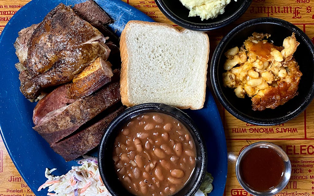 Spread of food at Holy Smoke BBQ