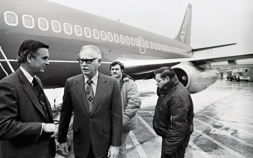 Southwest founder Rollin King and then-president Lamar Muse at Love Field in 1974. 