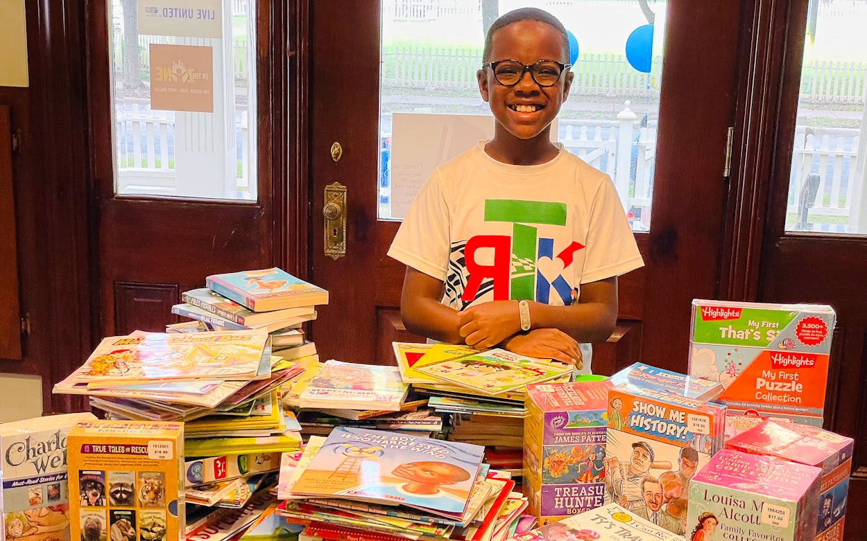 Orion Jean at the Race to 500,000 Books drop-off event with Reading Partners in Dallas on June 26, 2021.