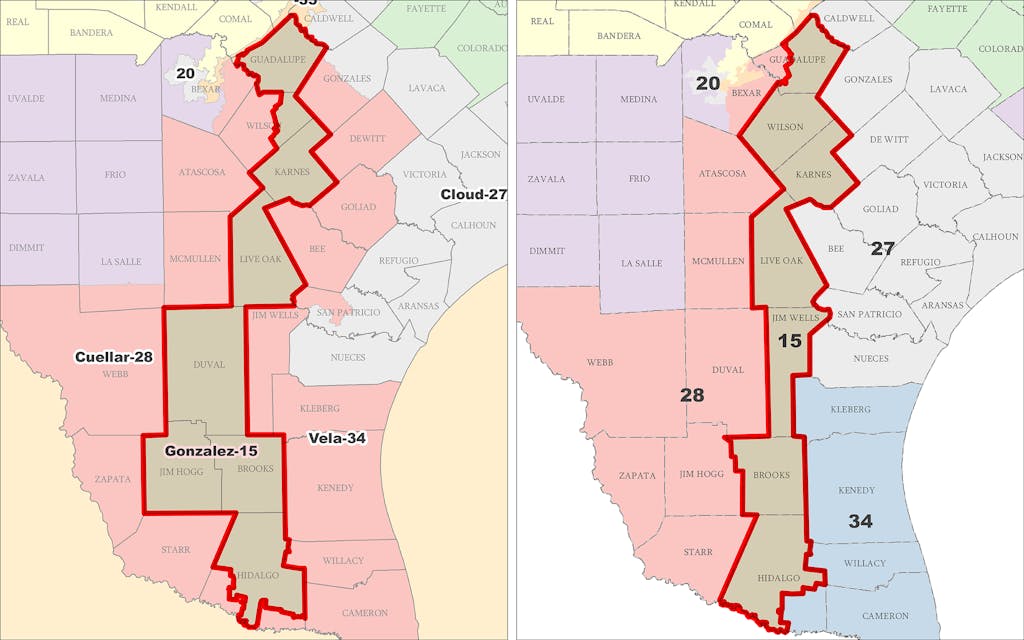 Texas congressional districts map of McAllen to the Eastern San Antonio suburbs. 