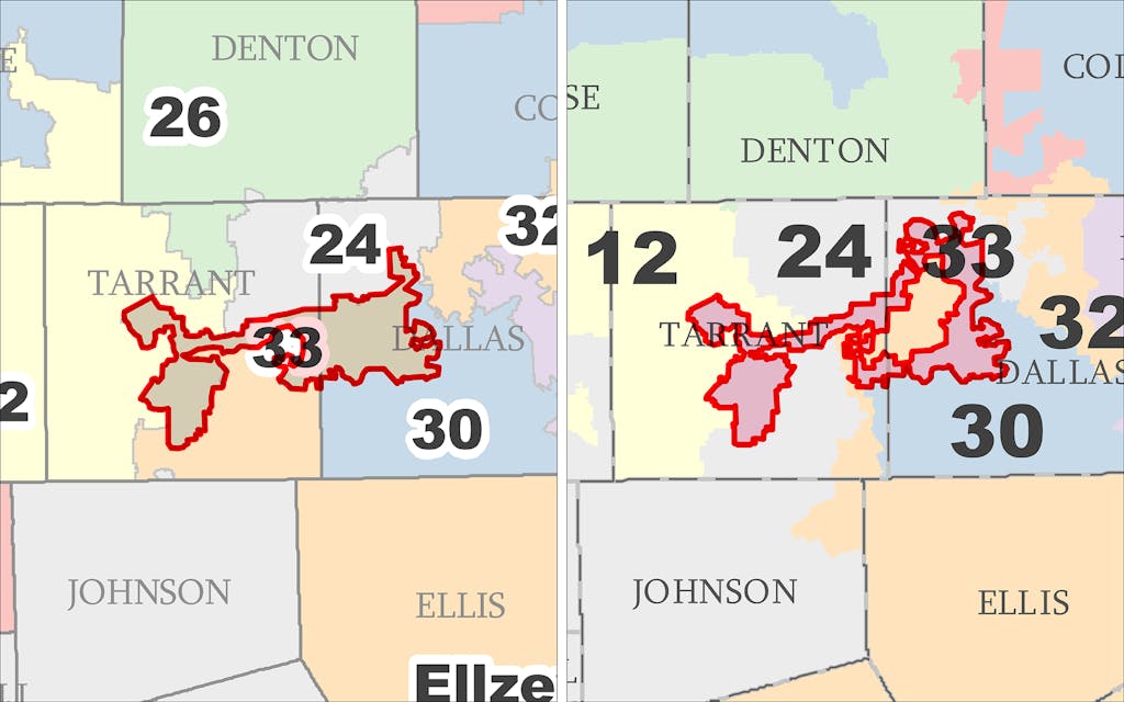 Texas congressional districts map of South Dallas-Fort Worth and East Texas. 
